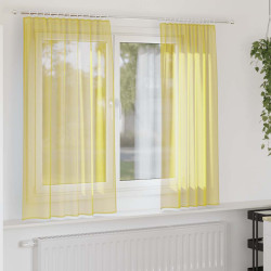 Cortinas de voile com bolsos para varão 2 pcs amarelo