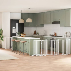 Portão p/ cães com porta dobrável 9 painéis 450 cm álamo branco