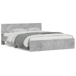 Estrutura cama cabeceira e luzes LED 150x200cm cinzento cimento