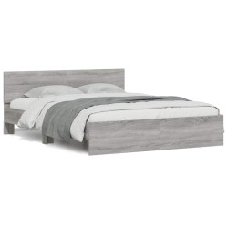 Estrutura cama c/ cabeceira/luzes LED 150x200cm cinzento sonoma