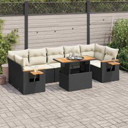 8 Pcs conjunto sofás jardim com almofadões vime PE/acácia preto