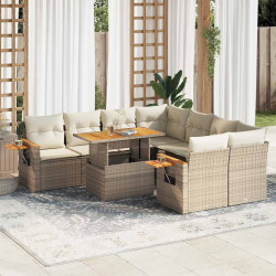 9 Pcs conjunto sofás jardim com almofadões vime PE/acácia bege