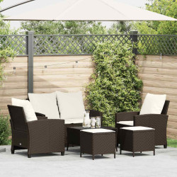 6 Pcs conjunto de sofás jardim c/ almofadões vime PE castanho