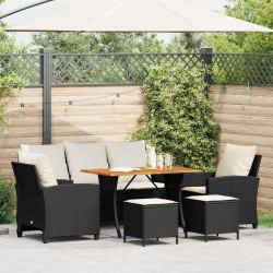 6 Pcs conjunto sofás de jardim c/ almofadões vime PE preto