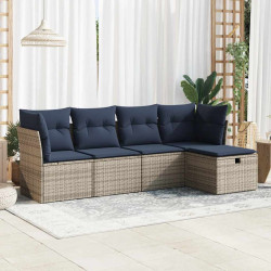 5 Pcs conjunto sofás de jardim c/ almofadões vime PE cinzento