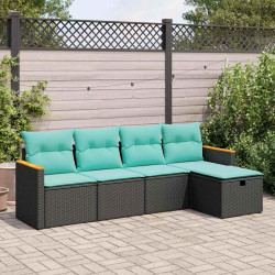 5 Pcs conjunto sofás de jardim com almofadões vime PE preto