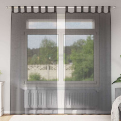 Cortinas de voile com aba 2 pcs preto