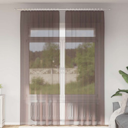 Cortinas de voile com bolsos para varão 2 pcs castanho