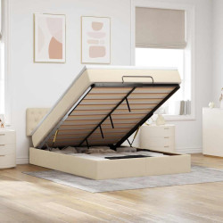 Cama otomana com colchão & leds creme 140x190cm tecido