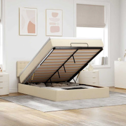Cama otomana com colchão & leds creme 140x190cm tecido