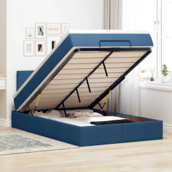 Cama otomana com colchão & leds tecido azul 120x200 cm