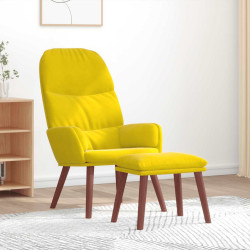 Cadeira de descanso com banco p/ pés veludo amarelo