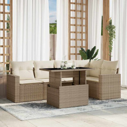 6 Pcs conjunto de sofás p/ jardim com almofadões vime PE bege
