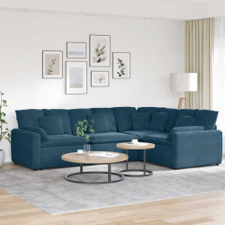 Sofá modular com almofadas veludo azul