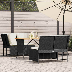 3 Pcs conjunto sofás de jardim com almofadões vime PE preto