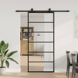 Porta deslizante c/ conj. ferragens 90x205cm vidro esg preto