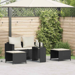 5 Pcs conjunto sofás de jardim c/ almofadões empilhável vime PE