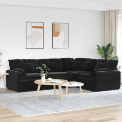 Sofá modular com almofadas veludo preto