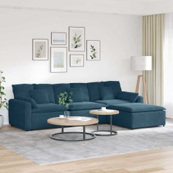 Sofá modular com pufes e almofadas azul