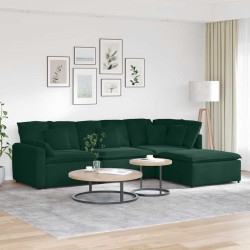 Sofá modular com pufes e almofadas veludo verde-escuro