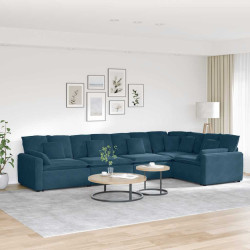 Sofá modular com almofadas veludo azul