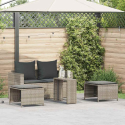 5 Pcs conjunto sofás de jardim c/ almofadões empilhável vime PE