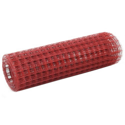 Cerca arame galinheiro 10x0,5m aço c/ revestimento PVC vermelho