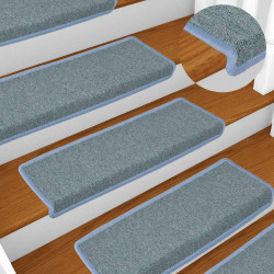 Tapetes de escada 15 peças 65x21x4 cm azul-marinho com borda retangular