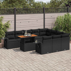 11 Pcs conjunto sofás de jardim c/ almofadões vime PE preto
