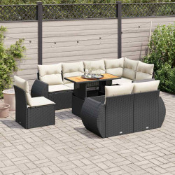 9 Pcs conjunto de sofás p/ jardim c/ almofadões vime PE preto