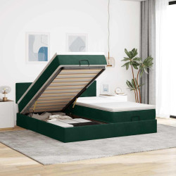 Estrutura de cama otomana com colchão verde escuro veludo