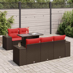 6 Pcs conj. sofás jardim c/ almofadões vime PE/acácia castanho