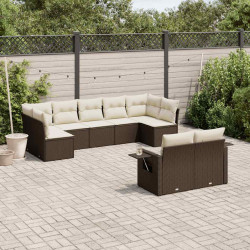 9 Pcs conjunto sofás p/ jardim c/ almofadões vime PE castanho
