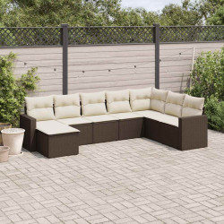 8 Pcs conjunto sofás de jardim c/ almofadões vime PE castanho