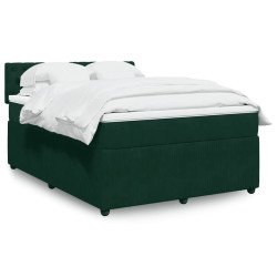 Cama com molas/colchão 140x200 cm veludo verde-escuro