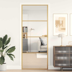 Porta interior 83x201,5 cm vidro temperado e alumínio dourado