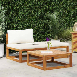 3 Pcs conjunto lounge jardim c/ almofadões cor creme acácia