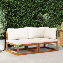 Conjunto de sofás 2 pcs c/ almofadões branco nata acácia maciça