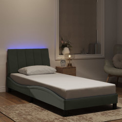 Estrutura de cama com LED sem colchão hanko 90x190 cm veludo cinzento-claro