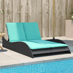 Espreguiçadeira com almofadas pretas 114x205x73 cm vime sintético