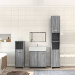 4 Pcs conjunto móveis casa de banho madeira proc. cinza sonoma