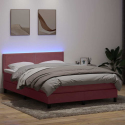 Cama box spring c/ colchão e LED 160x210 cm veludo rosa