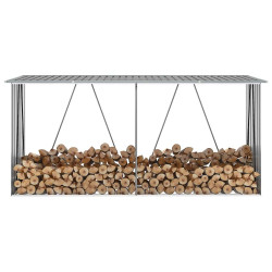 Abrigo jardim p/ arrumação de troncos aço 330x84x152cm cinzento