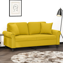 Sofá 2 lugares c/ almofadas decorativas 140 cm veludo amarelo