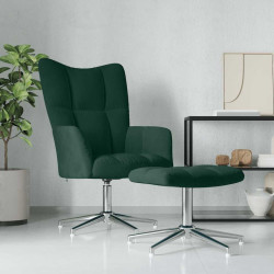 Cadeira de descanso com banco veludo verde-escuro