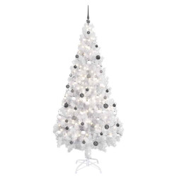 Árvore natal artificial pré-iluminada c/ bolas PVC branco