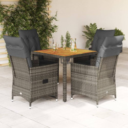 5 Pcs conjunto de jantar p/ jardim c/ almofadões vime PE cinza