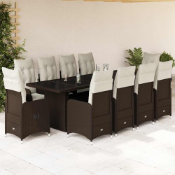 11 Pcs conj. de bistrô p/ jardim c/ almofadões vime PE castanho