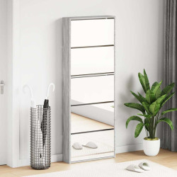 Sapateira com espelho 5 divisórias 63x17x169,5 cm cinza sonoma