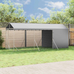 Canil de exterior com teto 2x6x2,5 m aço galvanizado prateado